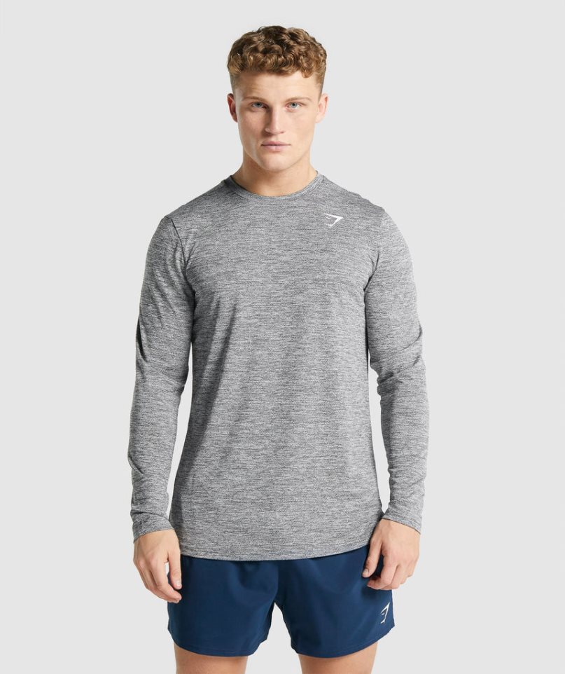 Koszulki Gymshark Arrival Marl Long Sleeve Męskie Szare | PL 853LVE